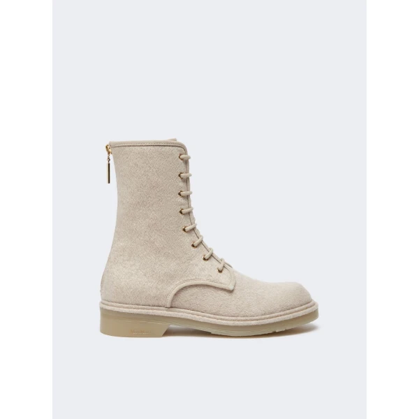 Max Mara Bakerzip Pure Cashmere Combat Boots in Beige | Boots | Coveti