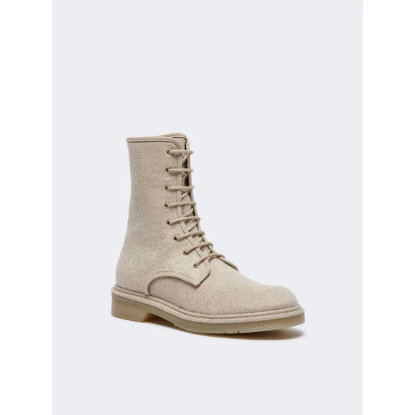 Max Mara Bakerzip Pure Cashmere Combat Boots in Beige | Boots | Coveti