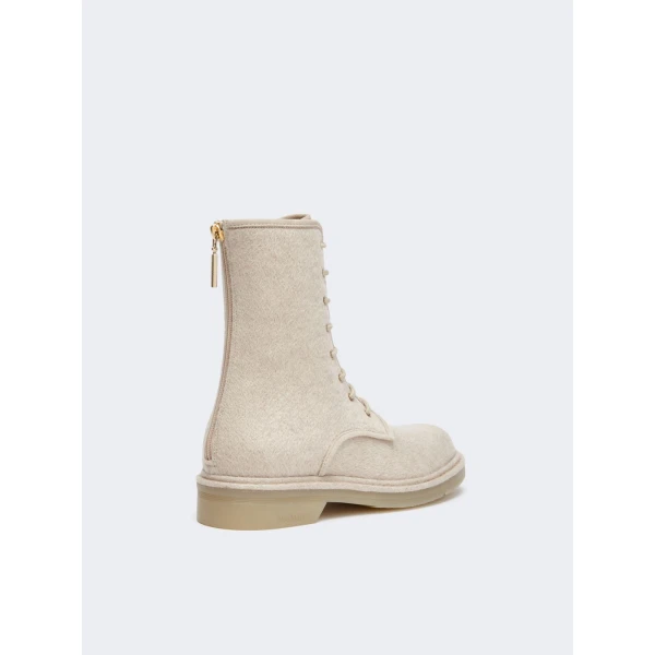 Max Mara Bakerzip Pure Cashmere Combat Boots in Beige | Boots | Coveti