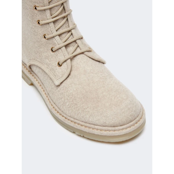 Max Mara Bakerzip Pure Cashmere Combat Boots in Beige | Boots | Coveti
