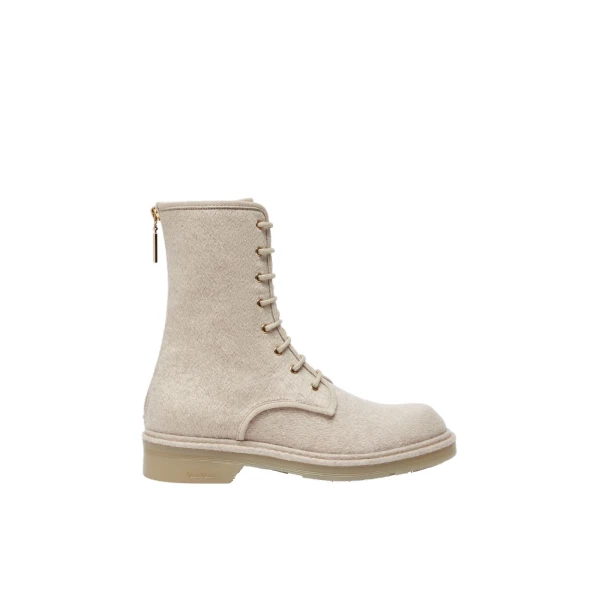 Max Mara Bakerzip Pure Cashmere Combat Boots in Beige | Boots | Coveti