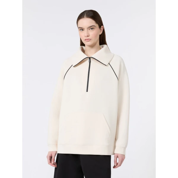 Max Mara Ballata Scuba Jersey Half-Zip Sweatshirt in Ivory | Sweaters | Coveti