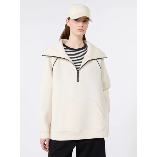Max Mara Ballata Scuba Jersey Half-Zip Sweatshirt in Ivory | Sweaters | Coveti