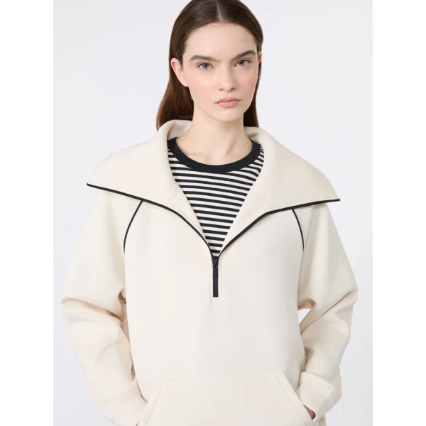 Max Mara Ballata Scuba Jersey Half-Zip Sweatshirt in Ivory | Sweaters | Coveti
