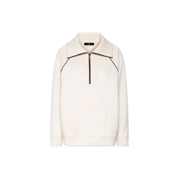 Max Mara Ballata Scuba Jersey Half-Zip Sweatshirt in Ivory | Sweaters | Coveti