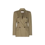 Max Mara Balta Double-Breasted Pinstripe Jersey Blazer in Khaki | Blazers | Coveti