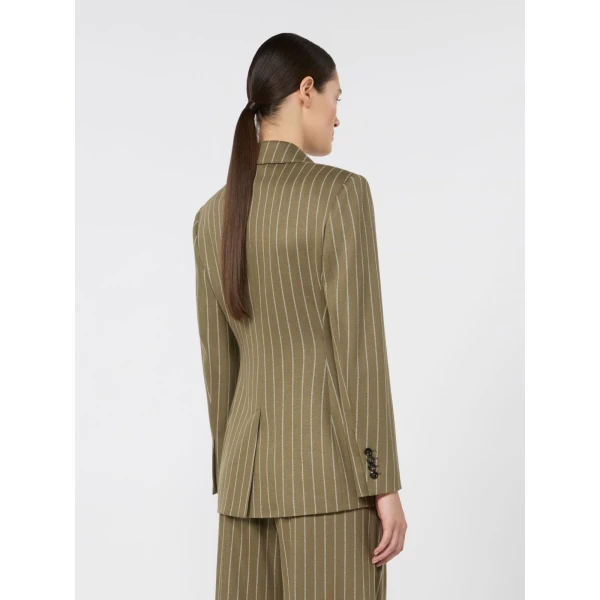 Max Mara Balta Double-Breasted Pinstripe Jersey Blazer in Khaki | Blazers | Coveti