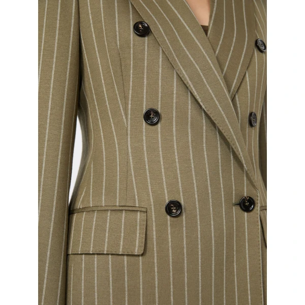 Max Mara Balta Double-Breasted Pinstripe Jersey Blazer in Khaki | Blazers | Coveti