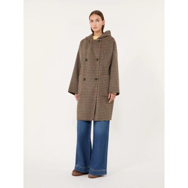 Max Mara Balta Hooded Double Wool Coat in Brown | Wool Coat | Coveti