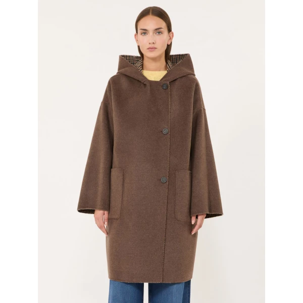Max Mara Balta Hooded Double Wool Coat in Brown | Wool Coat | Coveti