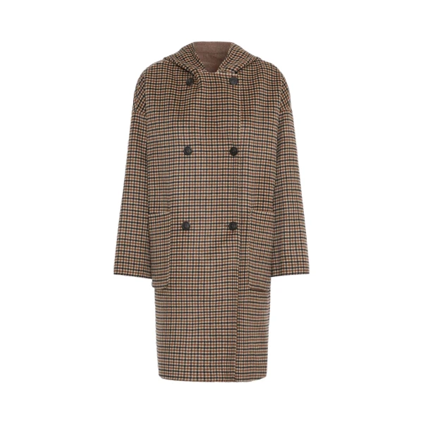 Balta Hooded Double Wool Coat in Brown