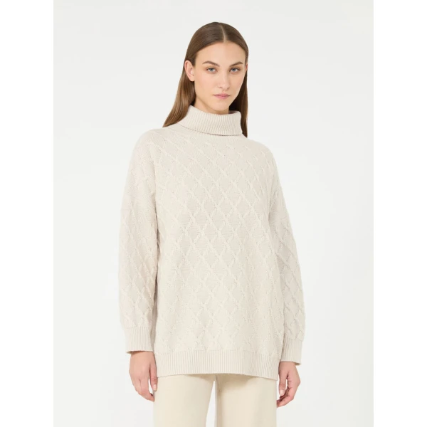 Max Mara Bambola Oversized Diamond-Knit Sweater in Beige | Sweaters | Coveti