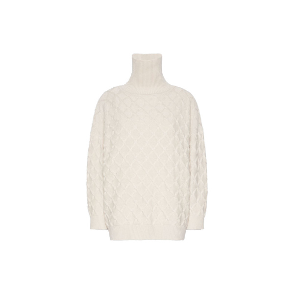Max Mara Bambola Oversized Diamond-Knit Sweater in Beige | Sweaters | Coveti