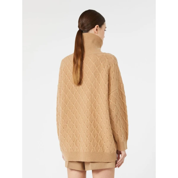Max Mara Bambola Oversized Diamond-Knit Sweater in Camel | Sweaters | Coveti