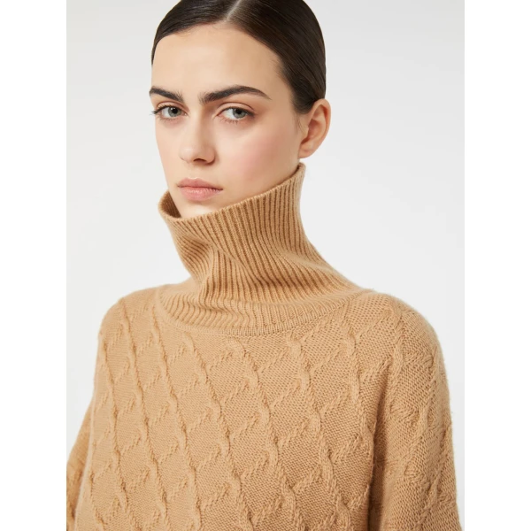 Max Mara Bambola Oversized Diamond-Knit Sweater in Camel | Sweaters | Coveti