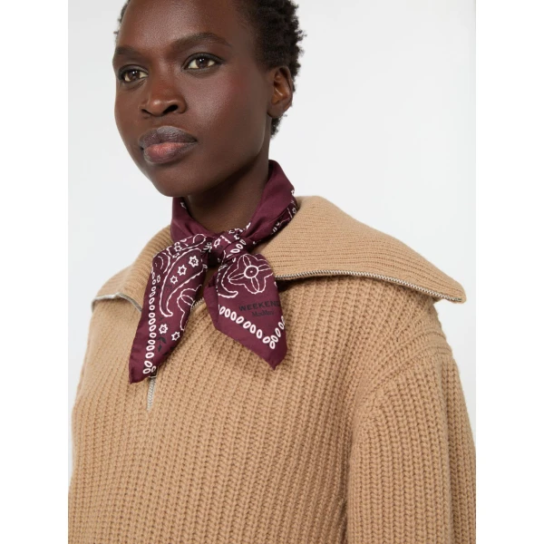 Max Mara Bandanna Print Silk Foulard in Bordeaux | Scarves | Coveti