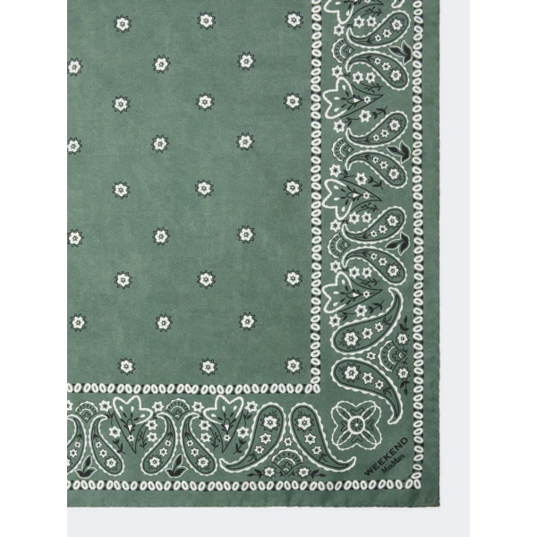 Max Mara Bandanna Print Silk Foulard in Khaki | Scarves | Coveti