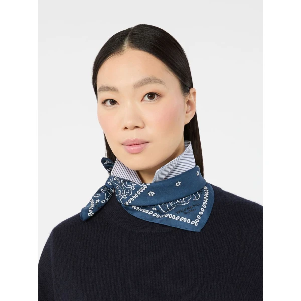 Max Mara Bandanna Print Silk Foulard in Midnight Blue | Scarves | Coveti