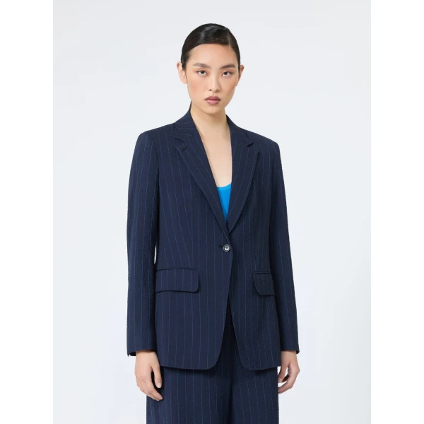 Max Mara Baobab Pinstripe Wool Seersucker Blazer in Ultramarine | Blazers | Coveti