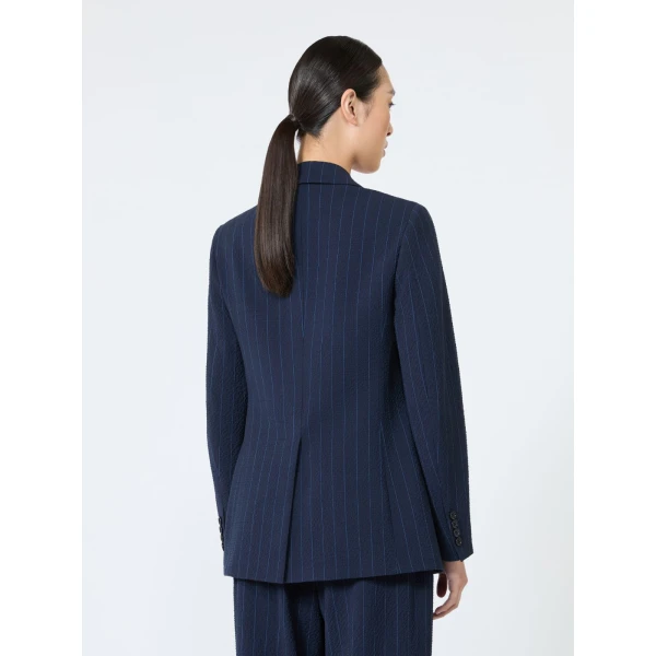 Max Mara Baobab Pinstripe Wool Seersucker Blazer in Ultramarine | Blazers | Coveti