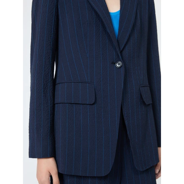 Max Mara Baobab Pinstripe Wool Seersucker Blazer in Ultramarine | Blazers | Coveti