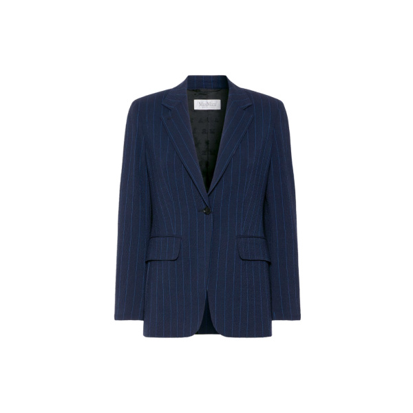 Max Mara Baobab Pinstripe Wool Seersucker Blazer in Ultramarine | Blazers | Coveti