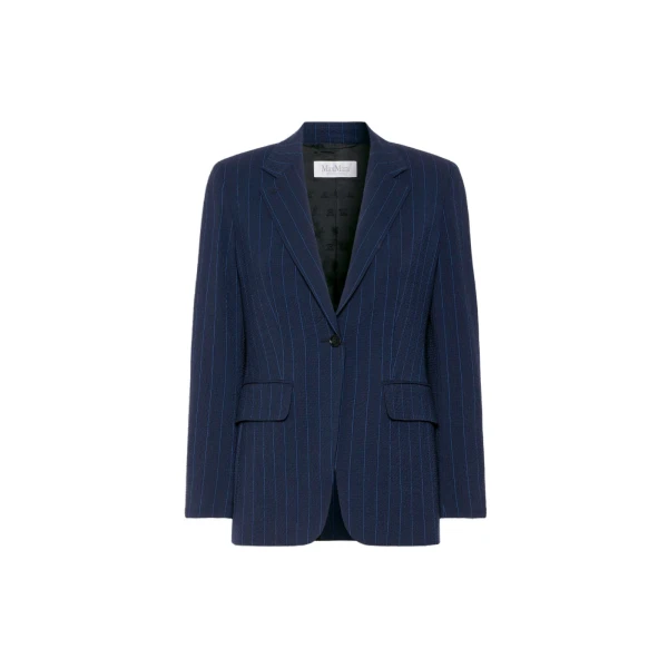 Baobab Pinstripe Wool Seersucker Blazer in Ultramarine