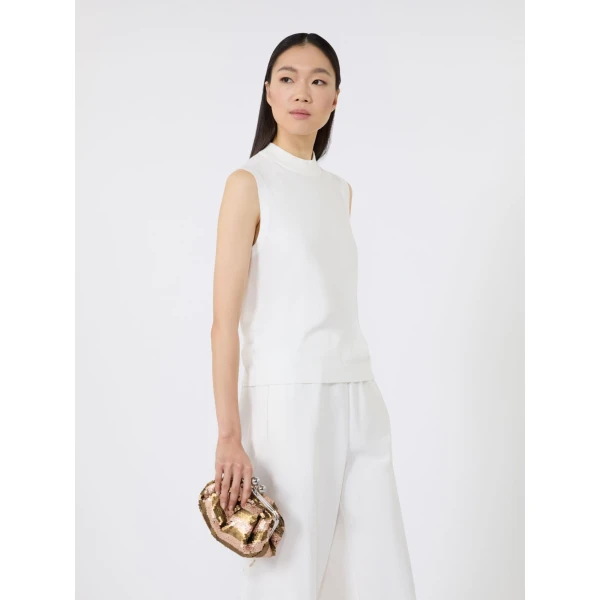 Max Mara Barca Small Pasticcino Bag with Sequin Stripes in Beige | Clutch Bags | Coveti