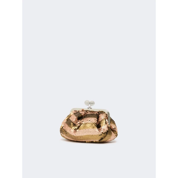 Max Mara Barca Small Pasticcino Bag with Sequin Stripes in Beige | Clutch Bags | Coveti