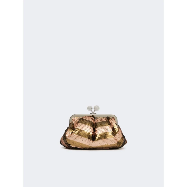 Max Mara Barca Small Pasticcino Bag with Sequin Stripes in Beige | Clutch Bags | Coveti