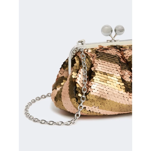 Max Mara Barca Small Pasticcino Bag with Sequin Stripes in Beige | Clutch Bags | Coveti