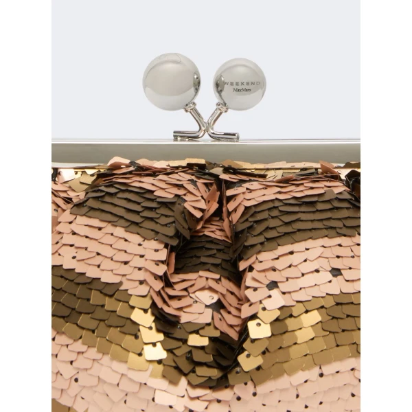 Max Mara Barca Small Pasticcino Bag with Sequin Stripes in Beige | Clutch Bags | Coveti