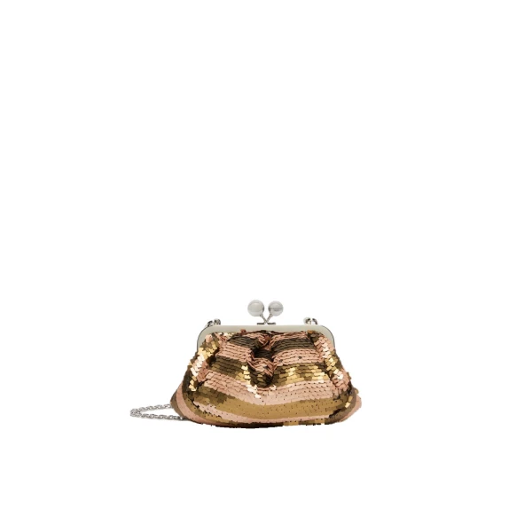Max Mara Barca Small Pasticcino Bag with Sequin Stripes in Beige | Clutch Bags | Coveti