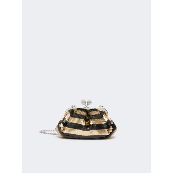 Max Mara Barca Small Pasticcino Bag with Sequin Stripes in Midnight Blue | Clutch Bags | Coveti