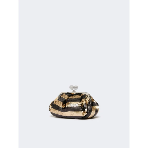 Max Mara Barca Small Pasticcino Bag with Sequin Stripes in Midnight Blue | Clutch Bags | Coveti