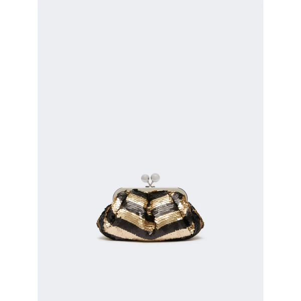 Max Mara Barca Small Pasticcino Bag with Sequin Stripes in Midnight Blue | Clutch Bags | Coveti