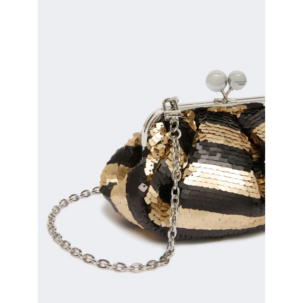 Max Mara Barca Small Pasticcino Bag with Sequin Stripes in Midnight Blue | Clutch Bags | Coveti