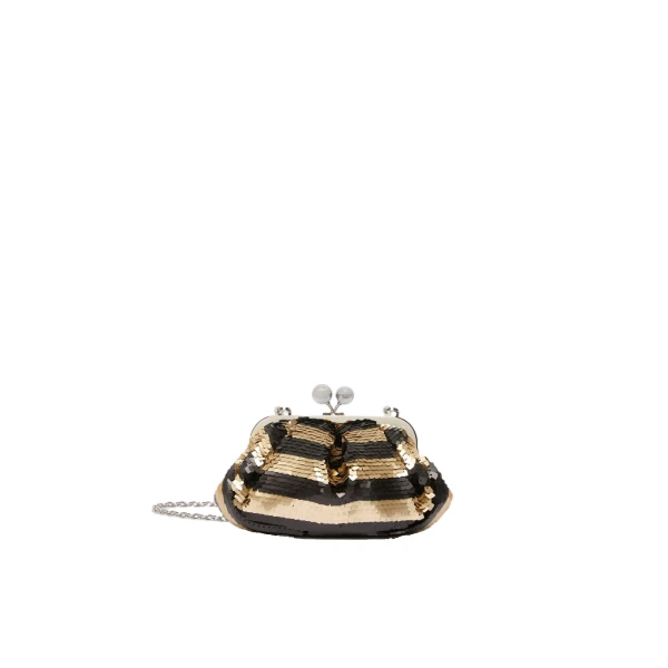 Max Mara Barca Small Pasticcino Bag with Sequin Stripes in Midnight Blue | Clutch Bags | Coveti