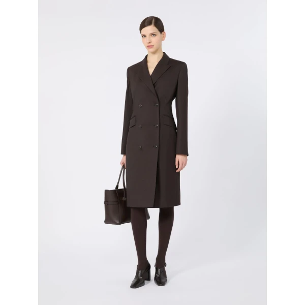 Max Mara Bardies Mottled Woollen Cloth Coat Dress in Dark Brown | Mini Dresses | Coveti