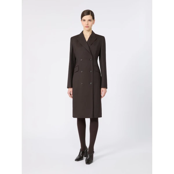 Max Mara Bardies Mottled Woollen Cloth Coat Dress in Dark Brown | Mini Dresses | Coveti