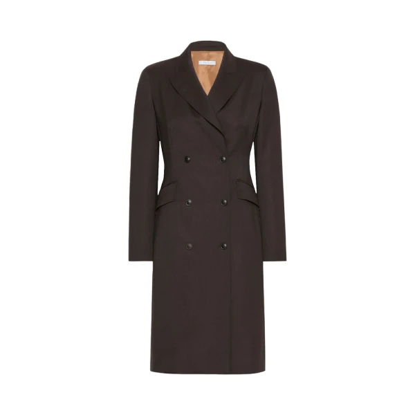 Bardies Mottled Woollen Cloth Coat Dress in Dark Brown