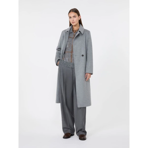 Max Mara Bcollag Double-Breasted Belted Wool Coat in Medium Grey | Wool Coat | Coveti