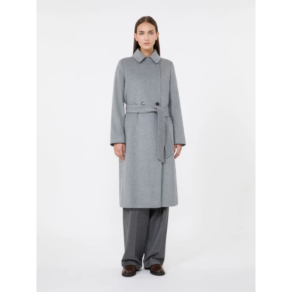 Max Mara Bcollag Double-Breasted Belted Wool Coat in Medium Grey | Wool Coat | Coveti