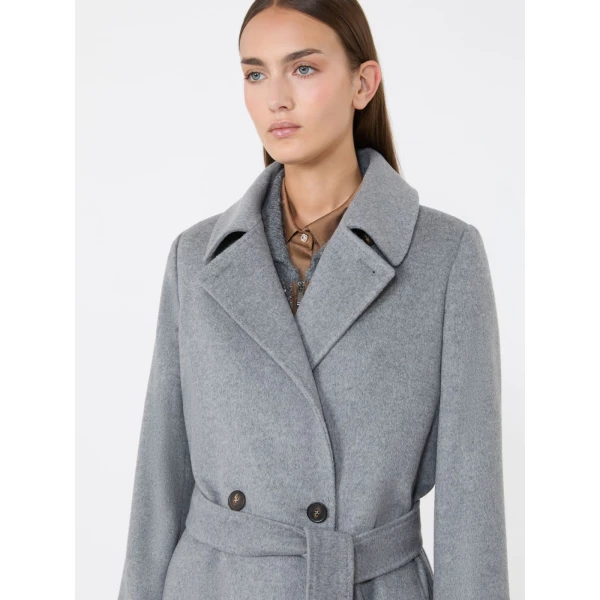 Max Mara Bcollag Double-Breasted Belted Wool Coat in Medium Grey | Wool Coat | Coveti