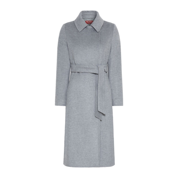 Max Mara Bcollag Double-Breasted Belted Wool Coat in Medium Grey | Wool Coat | Coveti