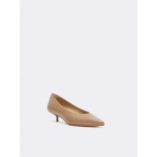 Max Mara Beati Nappa Leather Low Court Shoes in Mud | Heels | Coveti