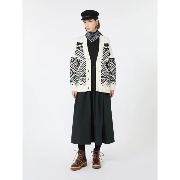 Max Mara Belgio Jacquard Wool Cardigan in Black | Cardigan | Coveti