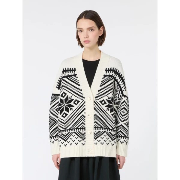 Max Mara Belgio Jacquard Wool Cardigan in Black | Cardigan | Coveti