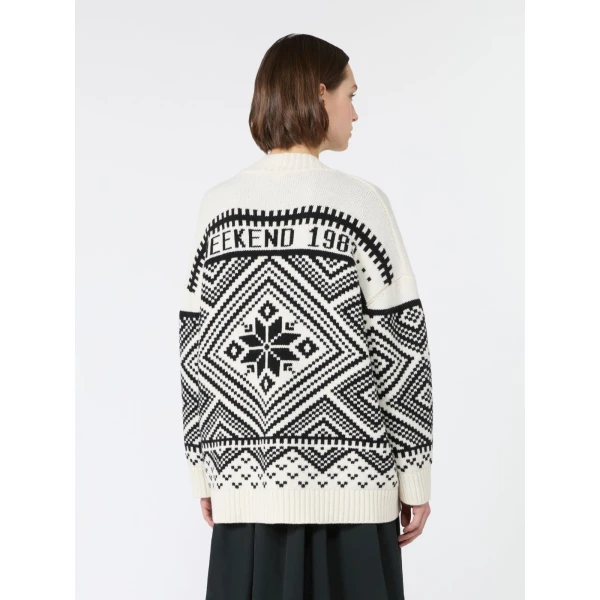 Max Mara Belgio Jacquard Wool Cardigan in Black | Cardigan | Coveti