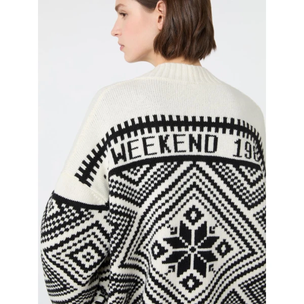 Max Mara Belgio Jacquard Wool Cardigan in Black | Cardigan | Coveti